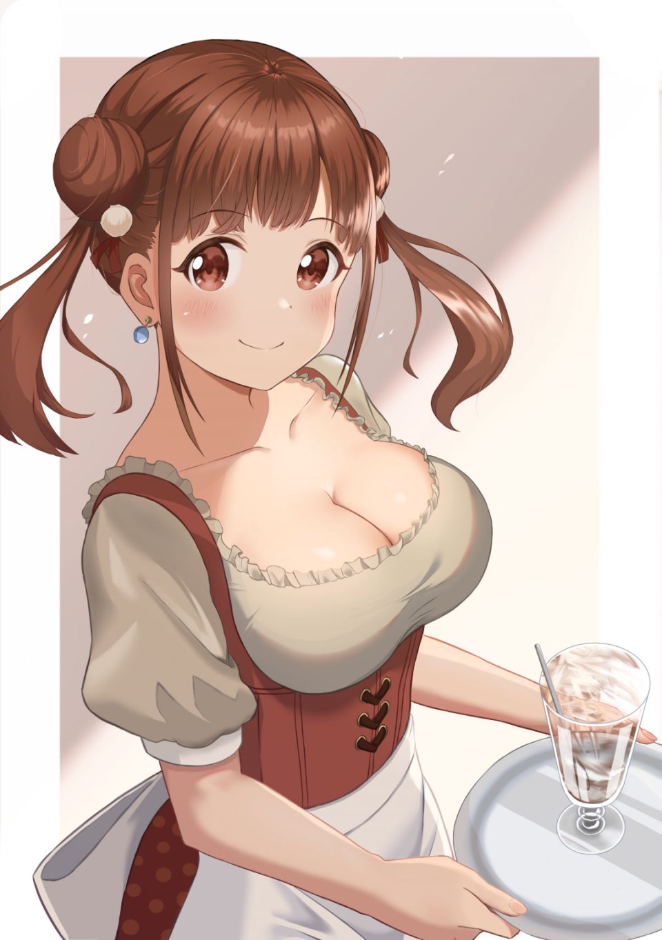 插画 CG 偶像大师 园田智代子 aoi momiji 棕色眼 茶发 cleavage 双团子头 发饰 68288 Voiux 图库